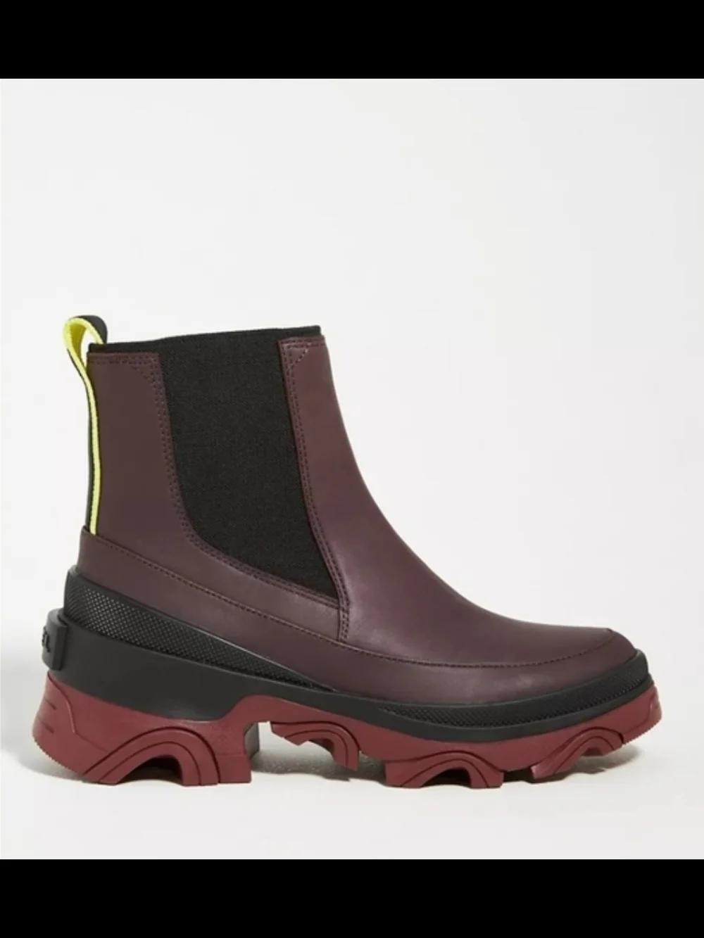 Sorel Brex Chelsea Boot in Plum with Neon Yellow Pull Size 9